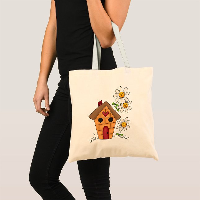 Bolsa Tote Birdhouse E Flores (Criador carregado)