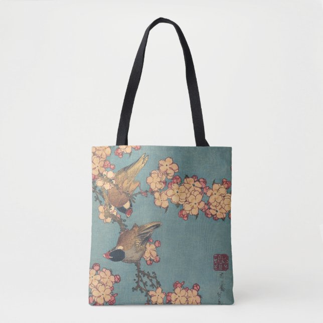 Bolsa Tote Birds Flowers Hokusai Art Japonês (Frente)