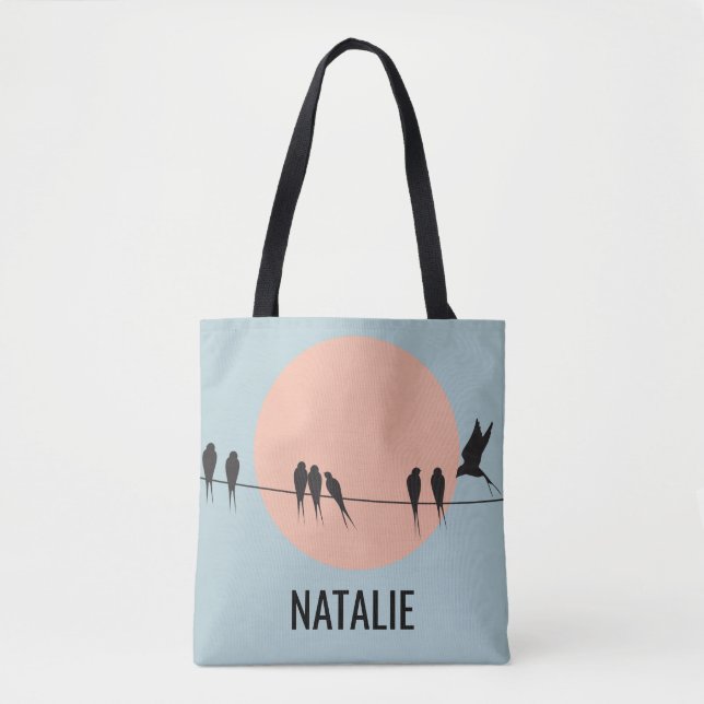 Bolsa Tote Birds on a Wire with Pastel Sun Personalized  (Frente)