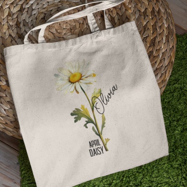 Bolsa Tote Birth Flower Month April Daisy Name (Criador carregado)