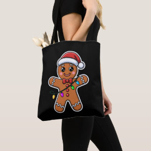 Bolsa Tote Biscoito de Natal Homem Chapéu do Papai Noel Luzes