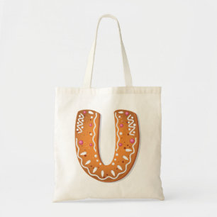 Bolsa Tote Biscoito de Natal Letra U Monograma Feriado