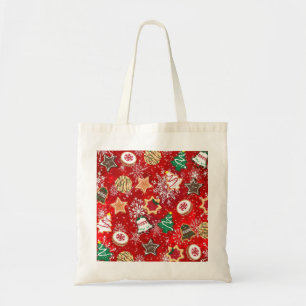 Bolsa Tote Biscoitos de Natal e Flocos de Neve em Vermelho