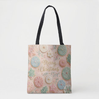 Bolsa Tote Biscoitos de Natal Pastel Feliz Natal Floco de Nev