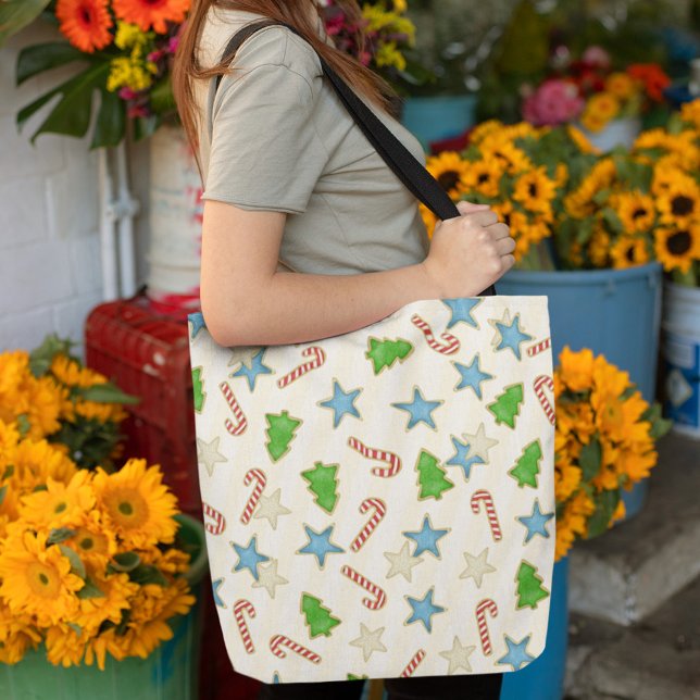Bolsa Tote Biscoitos Mínimos de Candy de Natal (Christmas cookies whimsical pattern tote bag)