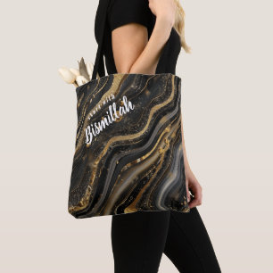Bolsa Tote Bismillah Alhamdullilah Ágata Dourada Preta