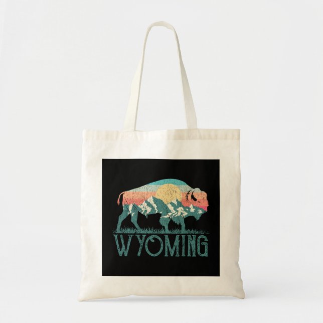 Bolsa Tote Bison Buffalo Retro Montanhas WY Wyoming Long Slee (Frente)