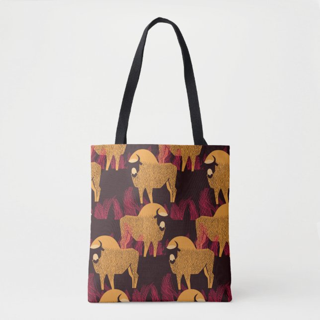 Bolsa Tote Bison in a field in high grass seamless pattern (Frente)