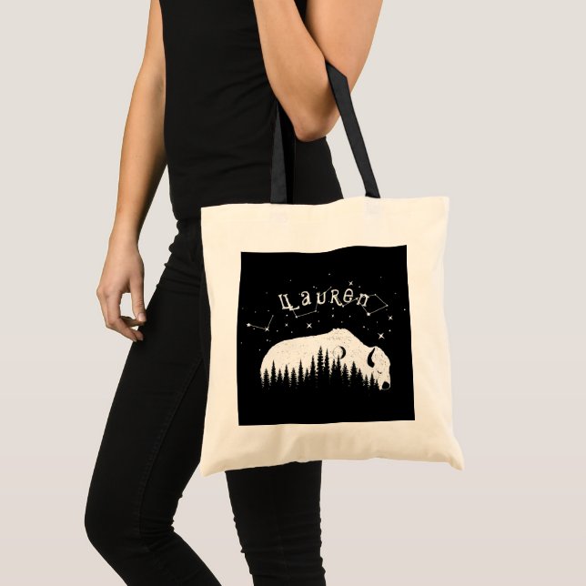 Bolsa Tote Bison Moon Wood Stars Galaxy Cinza (Frente (produto))
