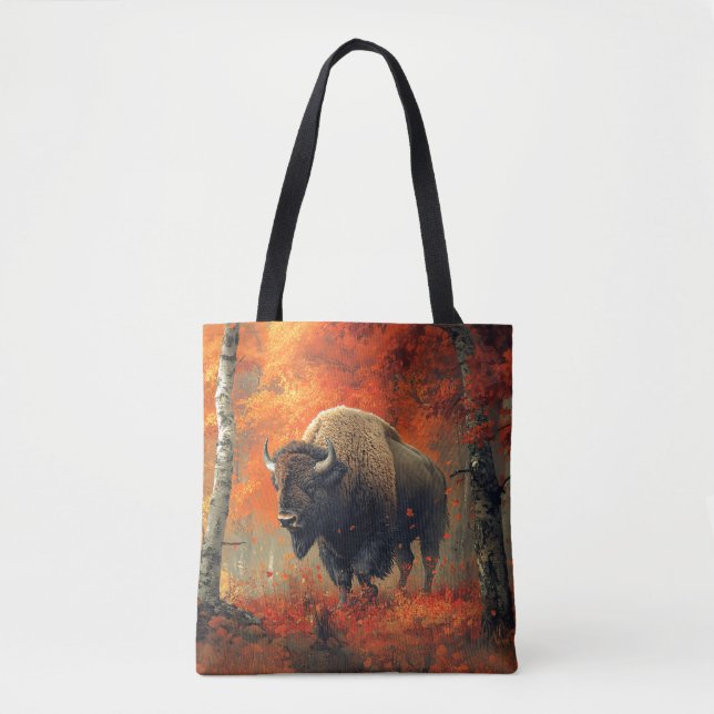 Bolsa Tote Bison no Trabalho de arte de Autumn Woods (Frente)