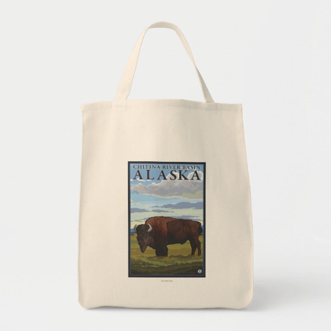 Bolsa Tote Bison Scene - Bacia do Rio Chitina, Alasca (Frente)