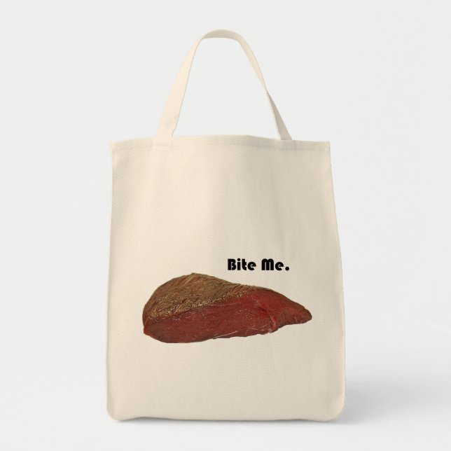 Bolsa Tote Bite-Me Engraçada Piada de carne de bife (Frente)