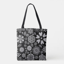 Black And Gray Retro Floral Art Seamless Pattern