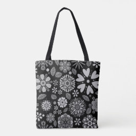 Bolsa Tote Black And Gray Retro Floral Art Seamless Pattern