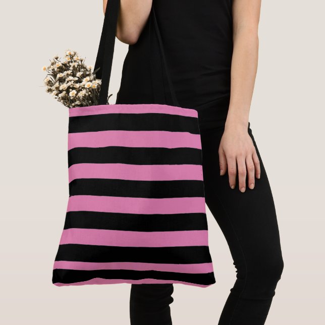 Bolsa Tote Black and Pink Stripes (Close Up)