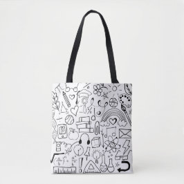 Bolsa Tote Black and White Back to School Doodle Art Book Bag