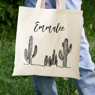 Bolsa Tote Black and White Boho Cactus