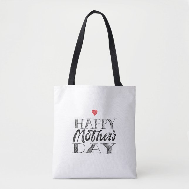 Bolsa Tote Black and White Mother's Day Lettering & Heart (Frente)