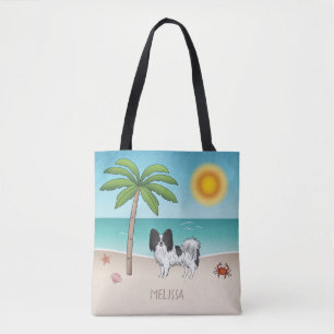 Bolsa Tote Black and White Papillon Dog Tropical Summer Beach