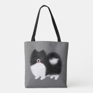 Bolsa Tote Black and White Pomeranian Cartoon Dog