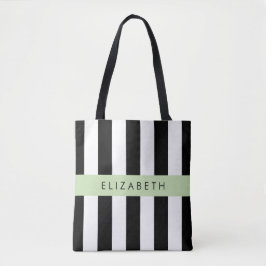 Bolsa Tote Black and White Stripes, Stripes, Linhas, Seu Nome