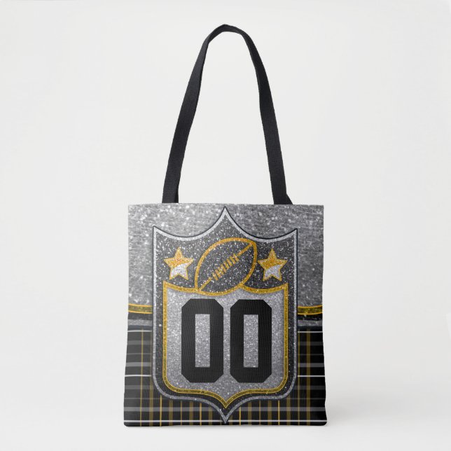 Bolsa Tote Black and Yellow Gold School Football Jersey (Frente)