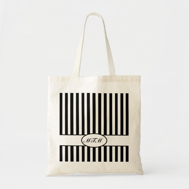 Bolsa Tote Black Autumnal Stripes com monograma (Frente)