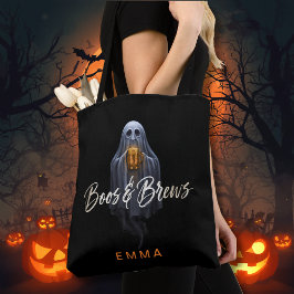 Bolsa Tote Black Boos & Brews Fantasma Halloween