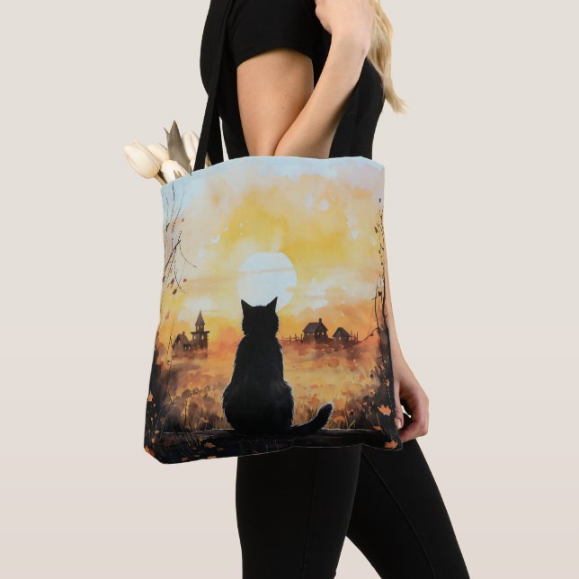 Bolsa Tote Black Car Sunset Orange Autumn Deixa Halloween (Close Up)