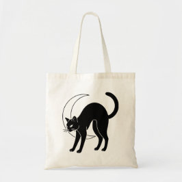 Bolsa Tote Black Cat and Crescent Moon Line Art