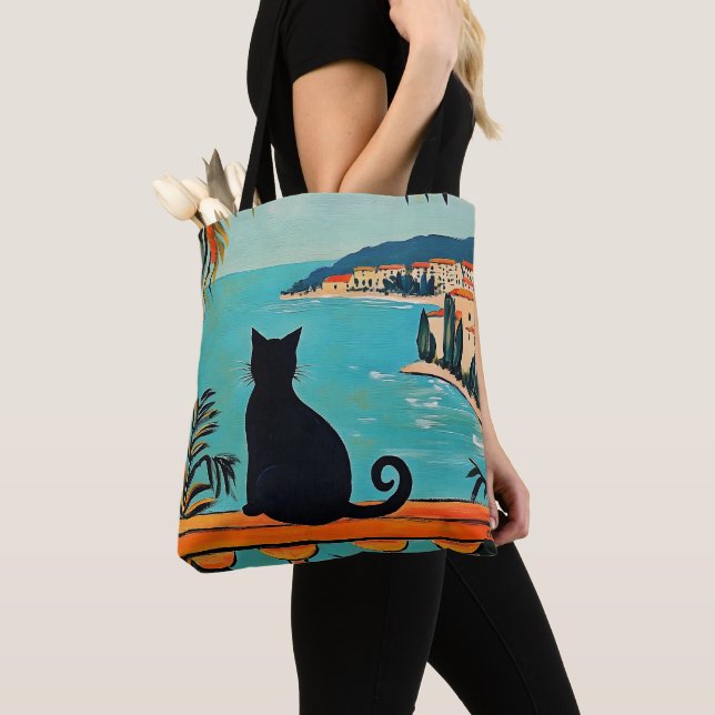 Bolsa Tote Black Cat and Sea (Close Up)