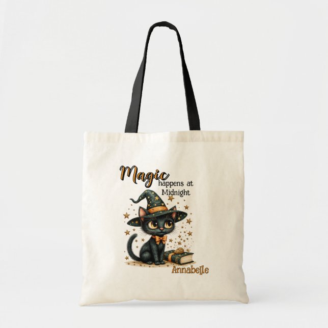 Bolsa Tote Black Cat Art Bag, Bonito Halloween (Frente)