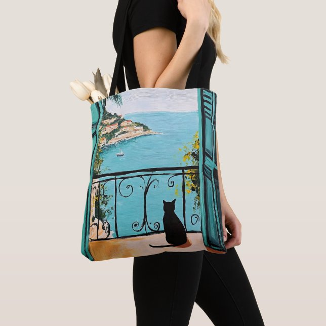 Bolsa Tote Black Cat Enjoying the Beautiful Sea (Close Up)