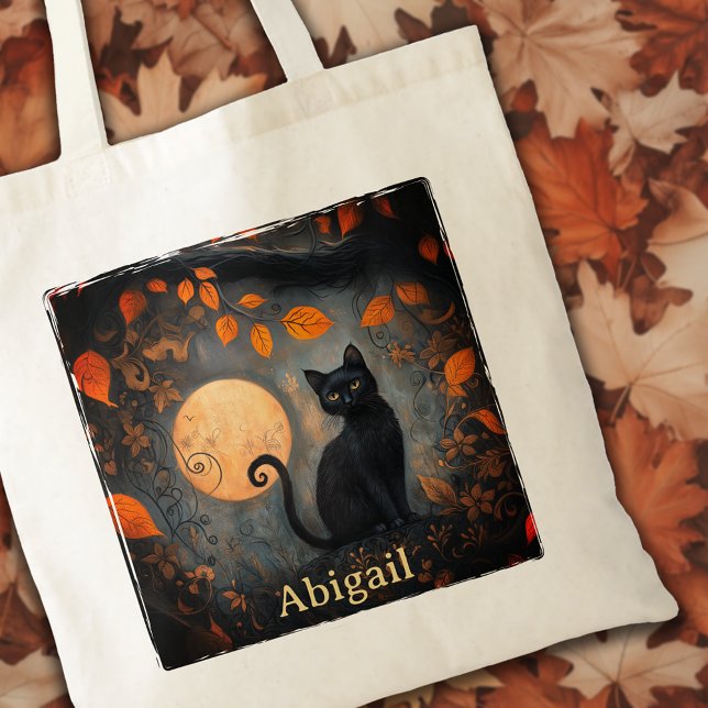 Bolsa Tote Black Cat Halloween Full Moon Art Nouveau (Black Cat Halloween Full Moon Art Nouveau Tote Bag)