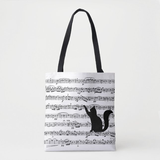 Bolsa Tote Black Cat On Sheet Music Token Bag (Frente)
