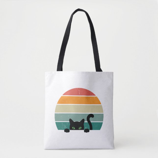 Bolsa Tote Black Cat Peeking Sunset Vintage 3 (Frente)