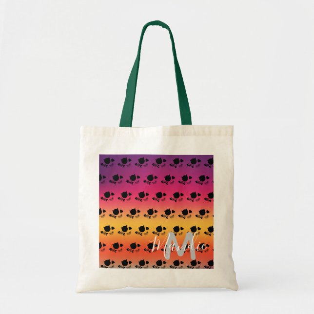 Bolsa Tote Black Cats Ombre Rainbow Name Library Livros (Frente)