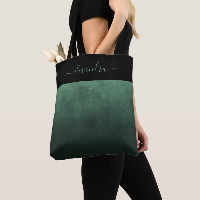 Bolsa Tote Black Dark Green ombreti elegante personalizado (Close Up)