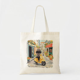 Bolsa Tote Black Doodle Riding Scooter European City Streets