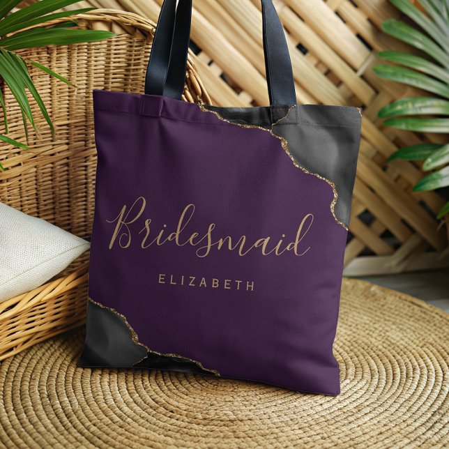 Bolsa Tote Black Gold Agate Purple Bridesmaid (Criador carregado)