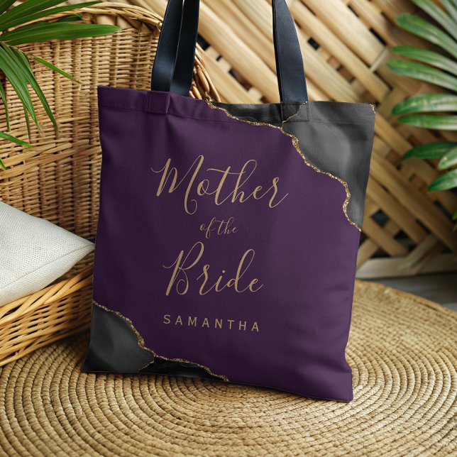 Bolsa Tote Black Gold Agate Purple Mother of the Bride (Criador carregado)