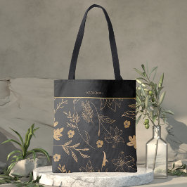 Bolsa Tote Black Gold Floral Elegant Trendy Stylish