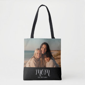 Bolsa Tote Black Graceful Script Mom Established Photo Gift