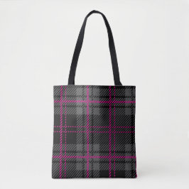 Bolsa Tote Black Gray and Pink Tartan Print Plaid Scottish
