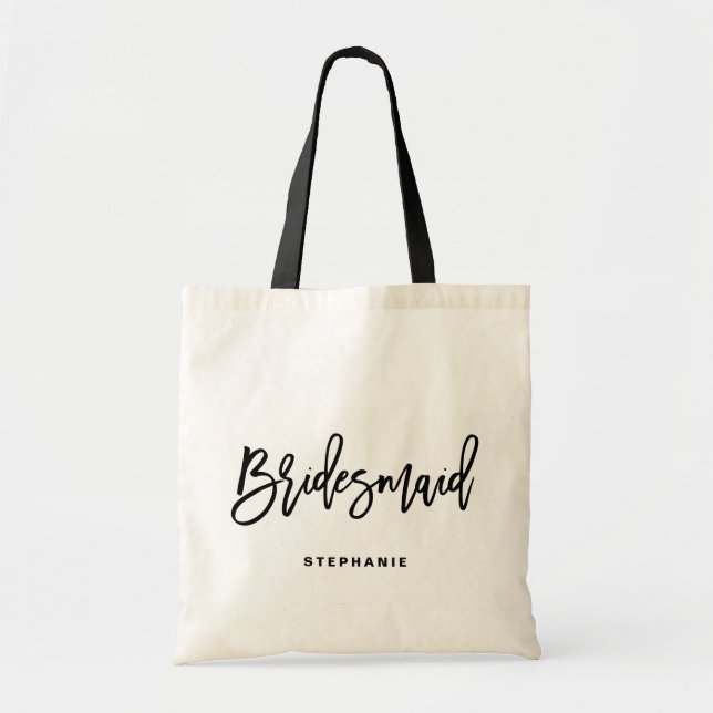 Bolsa Tote Black Hand Lettering Bridesmaid I Personalized (Frente)