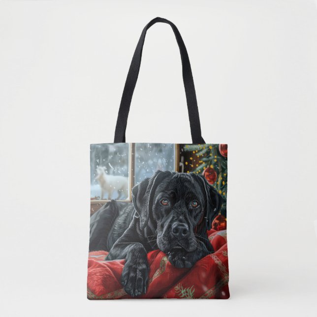 Bolsa Tote Black Labrador Cachorro Natal Festivo (Frente)