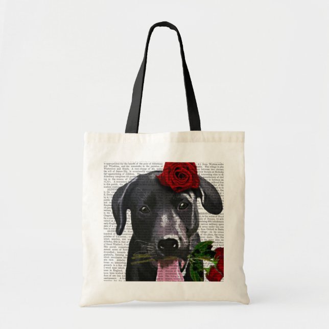 Bolsa Tote Black Labrador com Rosas (Frente)