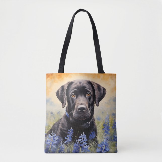 Bolsa Tote Black Labrador em Bluebonnets (Frente)