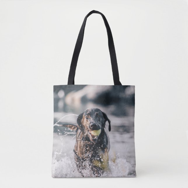 Bolsa Tote Black Labrador Joga Busca Na Água (Frente)