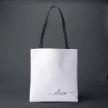Bolsa Tote Black Name White Girly Script Monograma Moderno<br><div class="desc">Preto e Branco Elegante Adicionar seu próprio nome Monograma Bag. Este Livro Bag pode ser personalizado para incluir seu nome inicial e próprio e ser dado como presente para o Natal,  Doce 16 Aniversário,  Chá de panela ou Casamento.</div>